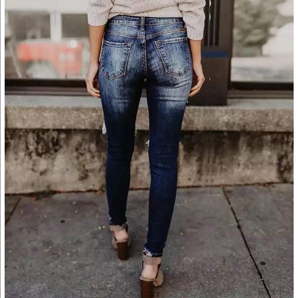 RESTOCK ✨DARK WAS DISTRESSED ANKLE SKINNY- JEANS - Picture 8 of 8